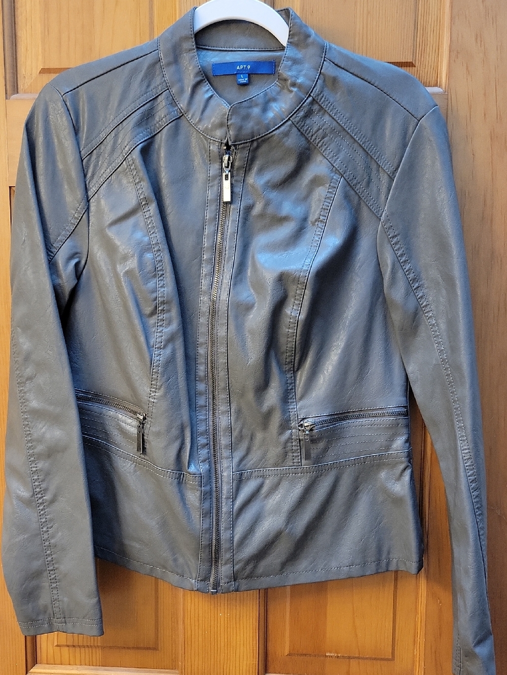 Apt. 9 Women's Gray Faux Leather Zip-Front Jacket NWOT
